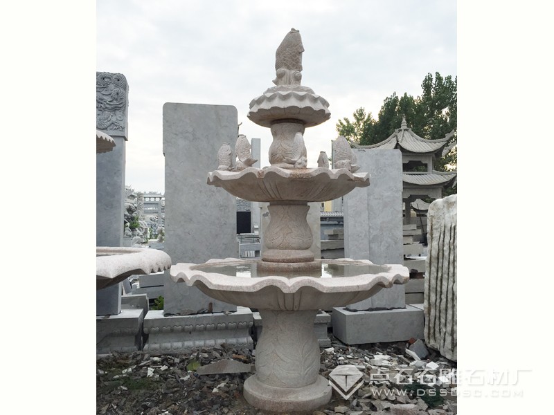 石雕噴泉 噴水魚