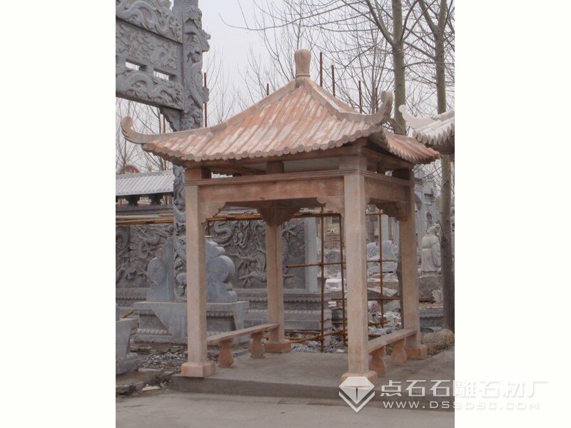 四角石亭 晚霞紅單層四角涼亭