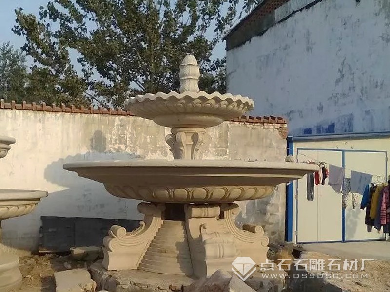 石雕噴泉 黃銹石雙層噴泉