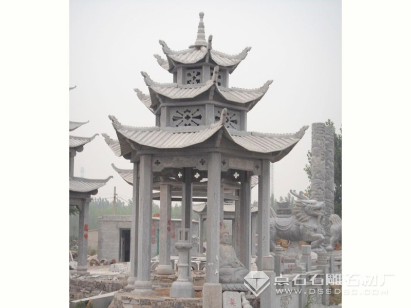 三層六角青石涼亭 三層石亭