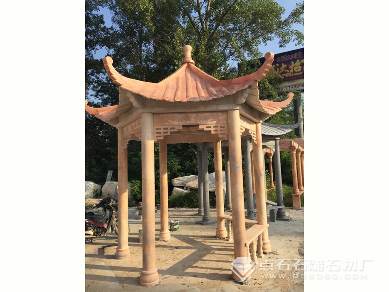 單層晚霞紅涼亭 晚霞紅石亭