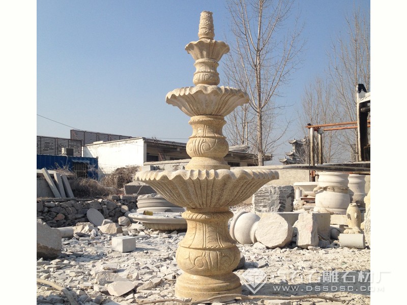 三層噴泉 黃銹石石雕噴泉