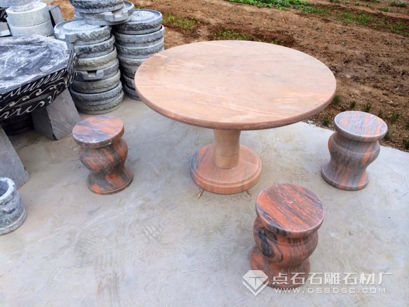 石桌 石圓桌 晚霞紅石桌